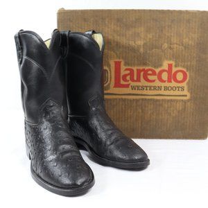 Laredo Children's Roper Western Boot Black Ostrich Print Faux Leather Kids sz 3